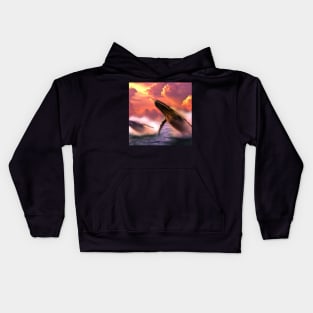 Humpback Whales Breaching During Golden Hour Kids Hoodie